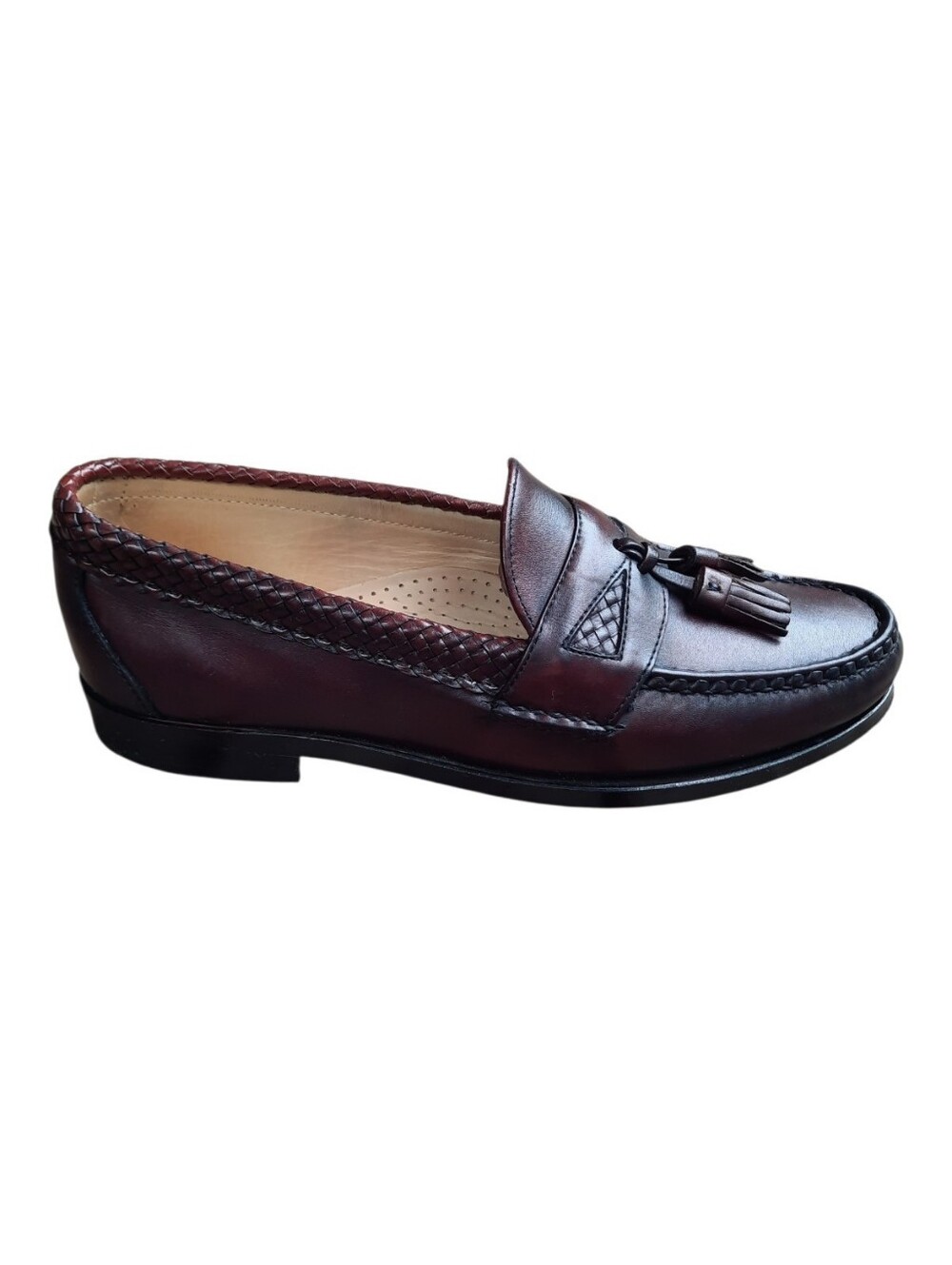 Allen Edmonds Maxfield Burgundy Leather Slip-on Tassle Braided Loafer Size 8.5
